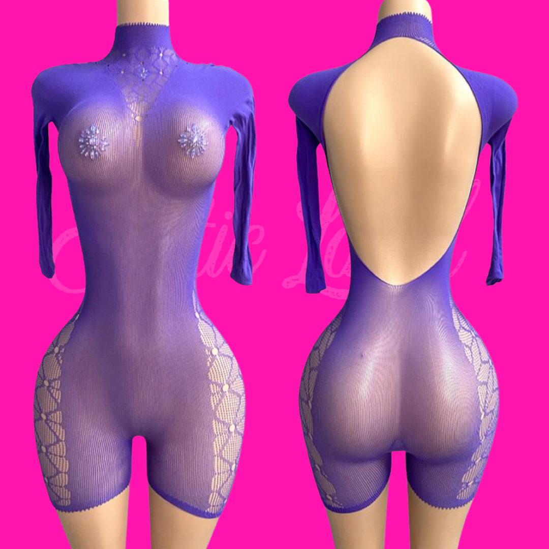 Good Cookie- Fishnet Romper (Purple)