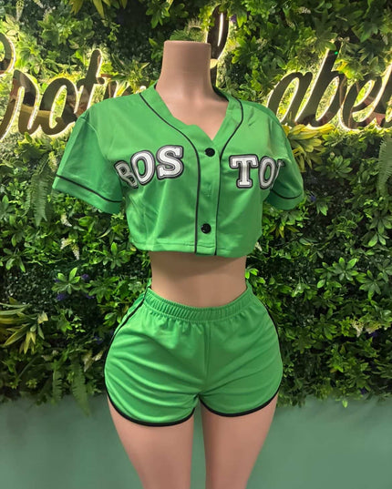 Beantown - Green Crop Top Short Set