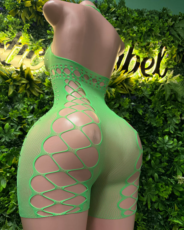 Fave Performer- fishnet Romper (Green)