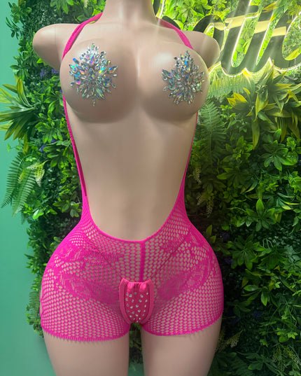Club Stallion- Pink fishnet Romper