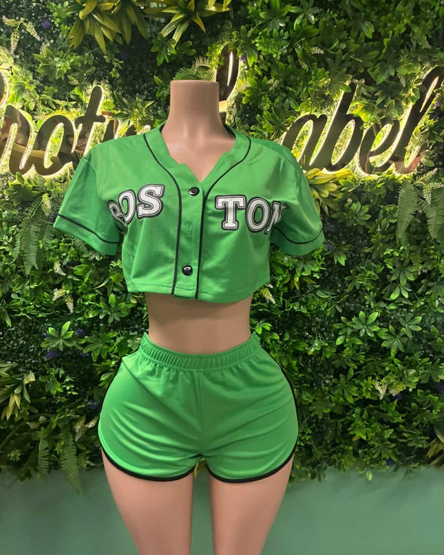 Beantown - Green Crop Top Short Set