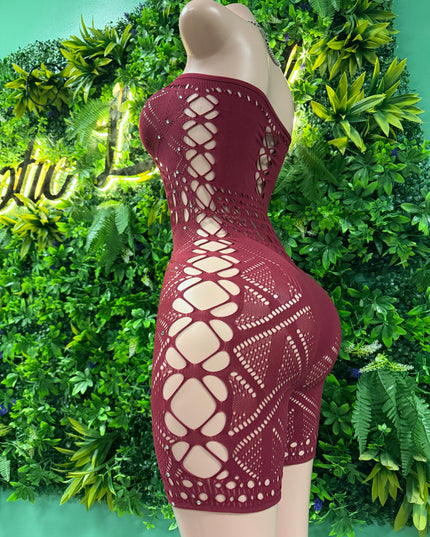 In the Trap- Wine Red Fishnet Romper