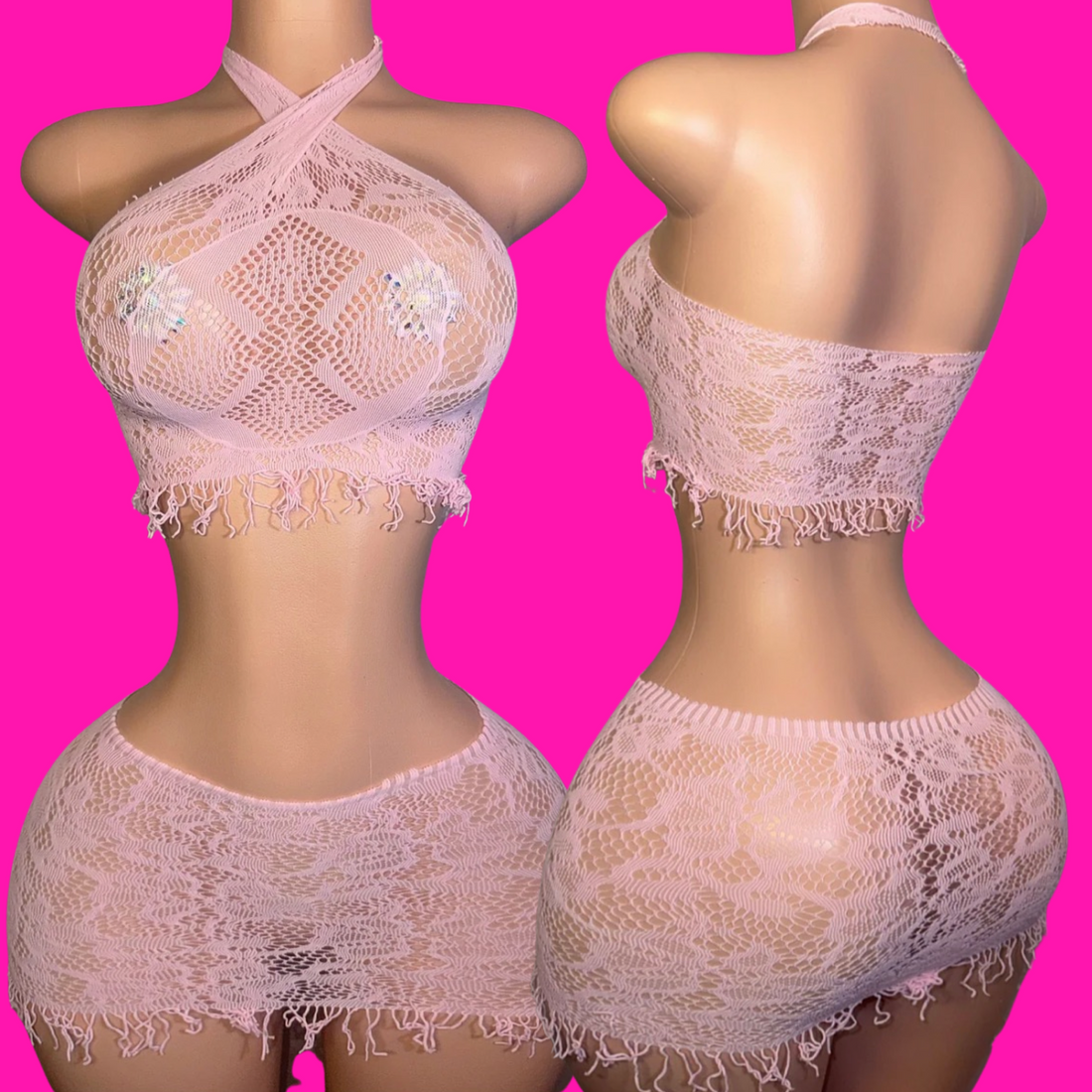 Laced - Mini Skirt Set (Blush Pink)
