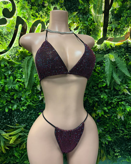 Big Biz Bling Bikini- Black/Red Stones