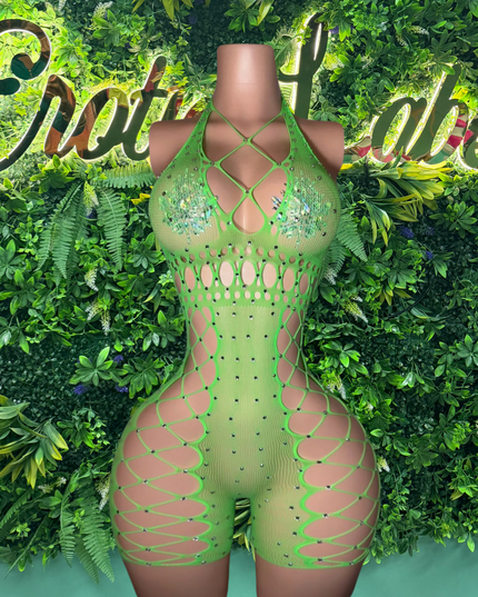 Fave Performer- fishnet Romper (Green)