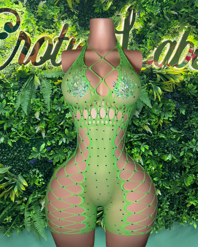 Fave Performer- fishnet Romper (Green)
