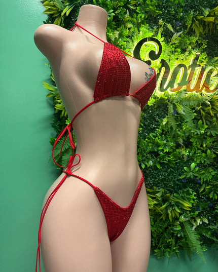 Big Biz-  High Cut Bikini (Red/Red Stones)