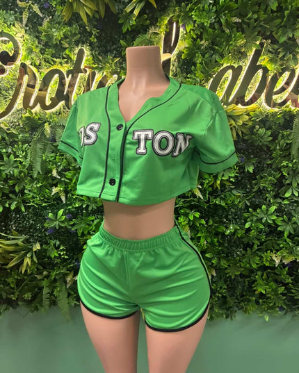 Beantown - Green Crop Top Short Set