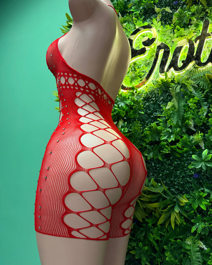 Fave Performer- fishnet Romper (Red)