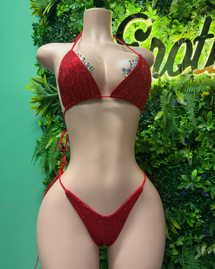Big Biz-  High Cut Bikini (Red/Red Stones)