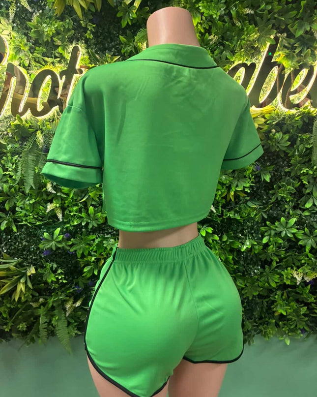 Beantown - Green Crop Top Short Set