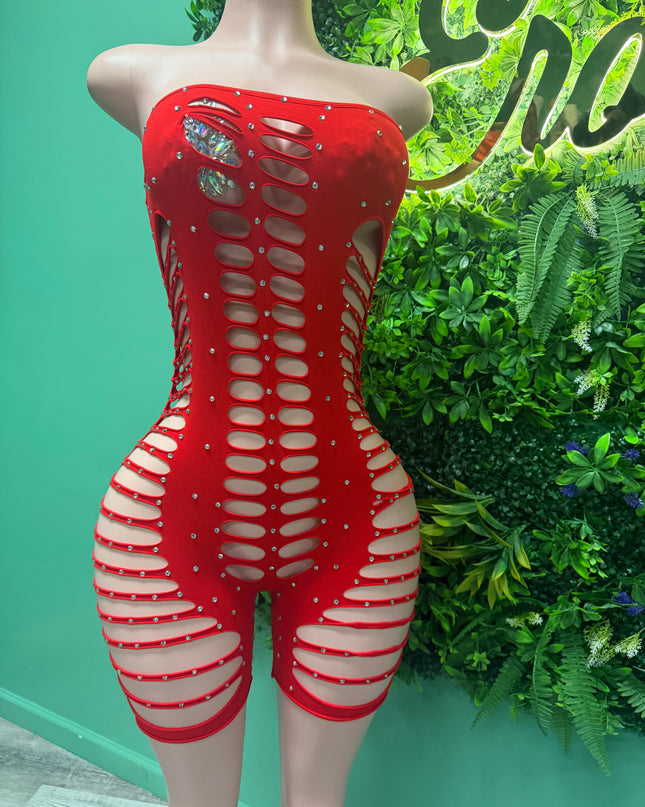 Big Pressure - Diamond Romper (Red)(Curvy Collection)