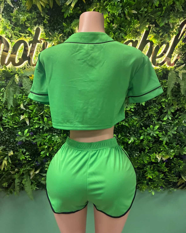 Beantown - Green Crop Top Short Set