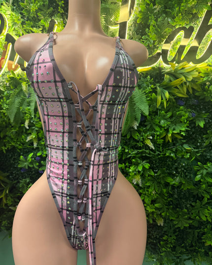 Boss Chick- Backless bodysuit (S-L) PINK PLAID EDITION