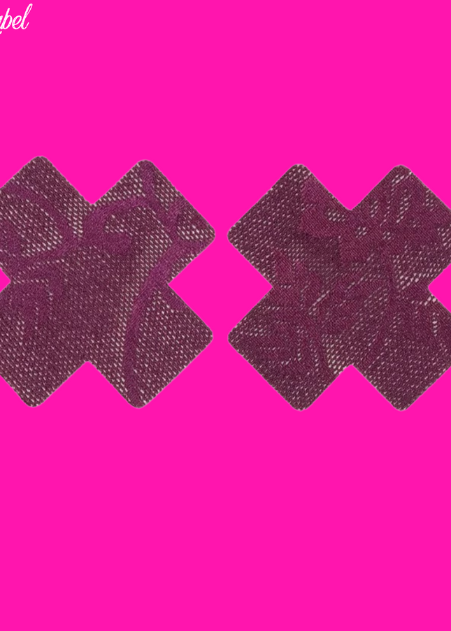 Purple Sheer Lace Pasties - Cross