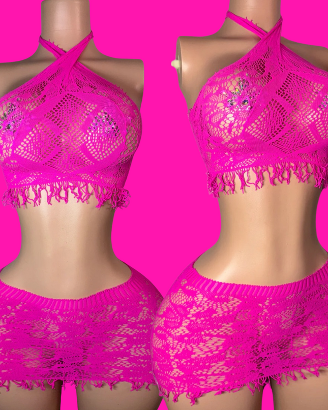 Laced - Mini Skirt Set (Hot Pink)