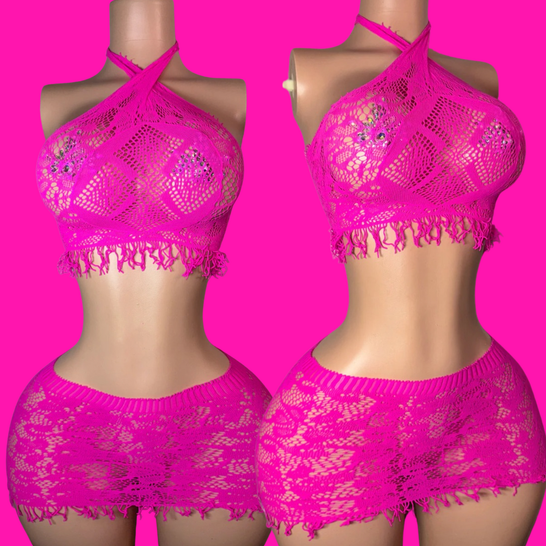 Laced - Mini Skirt Set (Hot Pink)